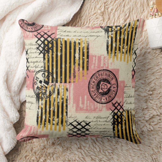Almofada Colagem Vintage de Mídia Mista - Papel Danificado  (Cobertor)