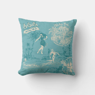 Almofada Colagem Vintage havaiana de Viagens em Teal Revers