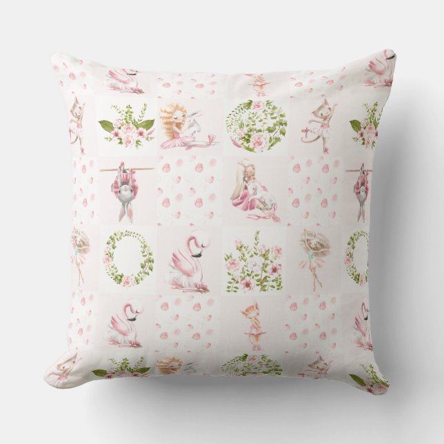 Almofada Colcha de Animais Florais Rosa Bebê Padrão de Berç (Frente)