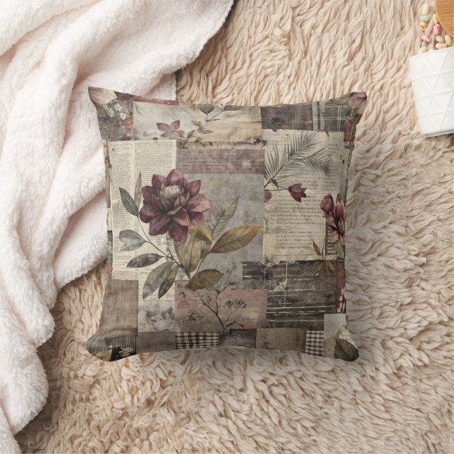 Almofada Colcha Floral Heritage em Borgonha e Marrom (Cobertor)