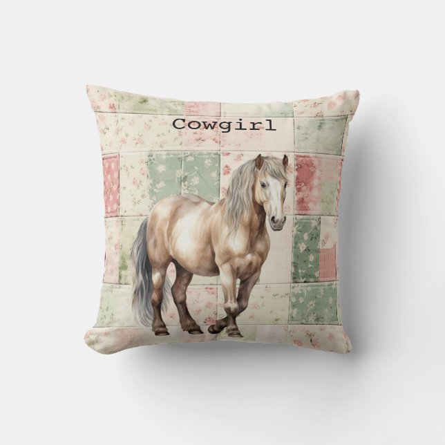 Almofada Colcha floral rosa cavalo ocidental (Frente)
