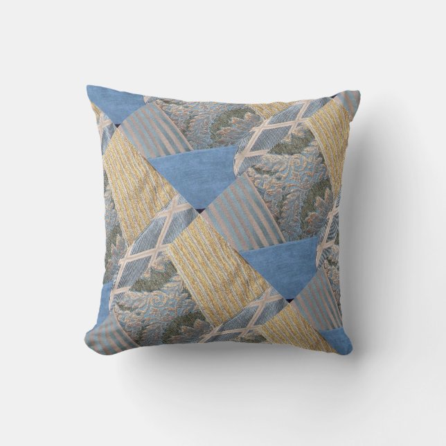 Almofada Colcha Louca em Dourado e Azul Turquesa (Frente)