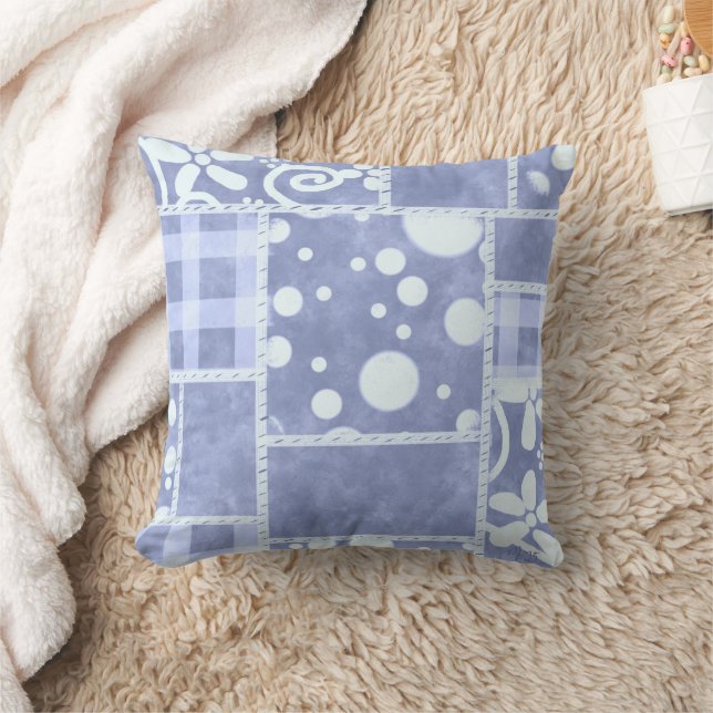 Almofada Colcha Louca Xadrez Azul Floral Personalizada  (Cobertor)