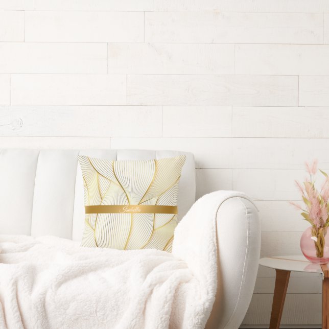 Almofada Coleção de Linha Branca Dourada Floral Moderna Ele (Sofá)