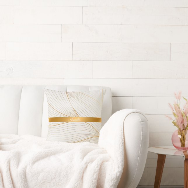 Almofada Coleção de Linhas de Folhas Brancas Douradas Moder (Sofá)