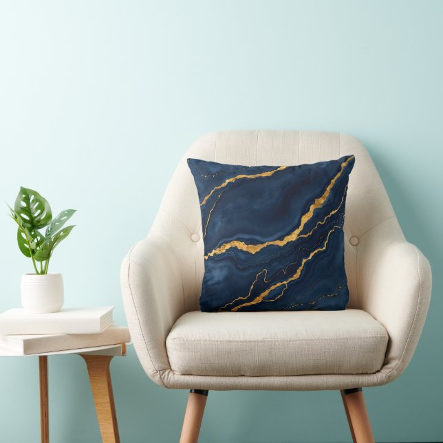 Almofada Coleção de mármore Dourado Azul-Marinho Popular (Cadeira)