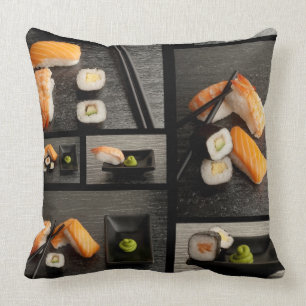Almofada Coleção do sushi no fundo preto
