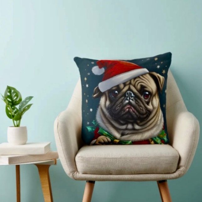 Almofada Coleção Puggy Claus (Throw Pillow 100% polyester heavyweight stretch material. Hidden zipper Made in the USA.)