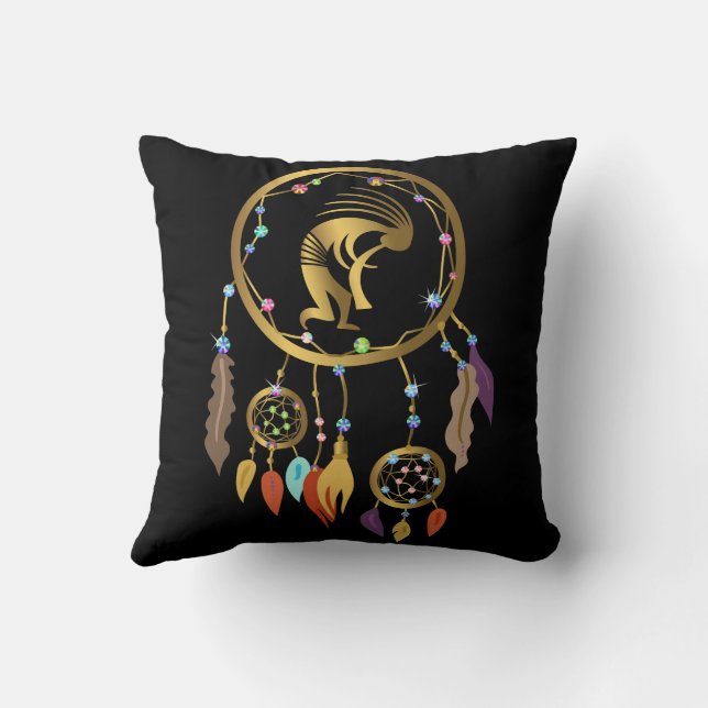 Almofada Coletor de Sonhos com Kokopelli Dourado e Rhinesto (Verso)