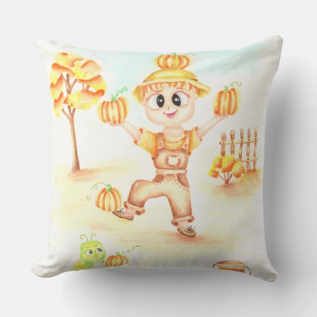 Almofada colheita de feliz, garotinho de gengibre (Frente)