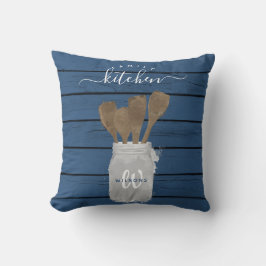 Almofada Colher de Jarro de Madeira Azul Rústica Decoração 