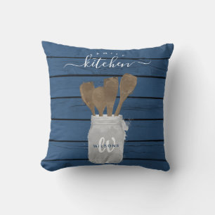 Almofada Colher de Jarro de Madeira Azul Rústica Decoração