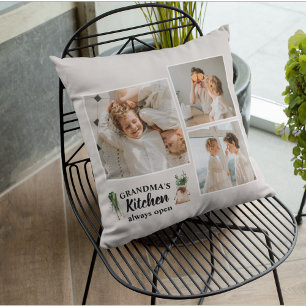 Almofada Collage Photo & Grandma Kitchen Está Sempre Aberta