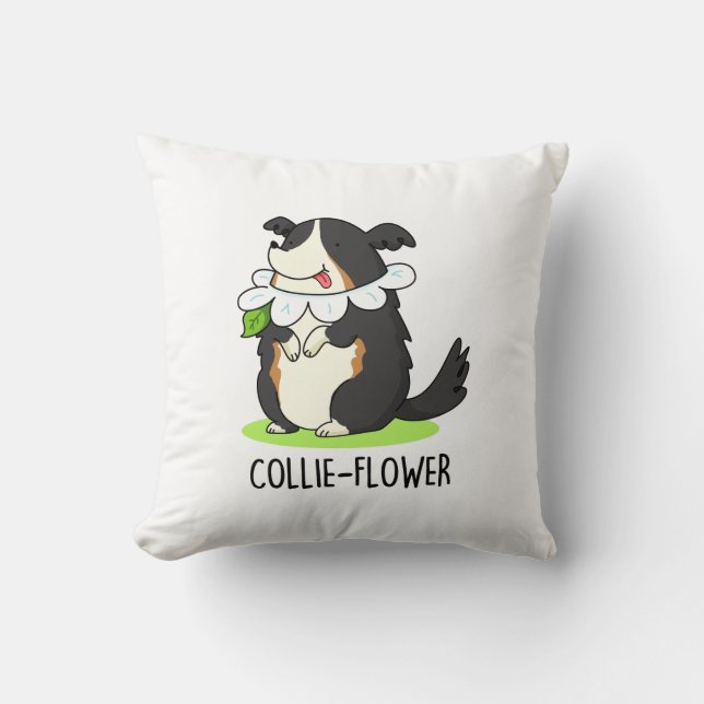 Almofada Collie-flower Funny Border Collie Dog Pun (Frente)