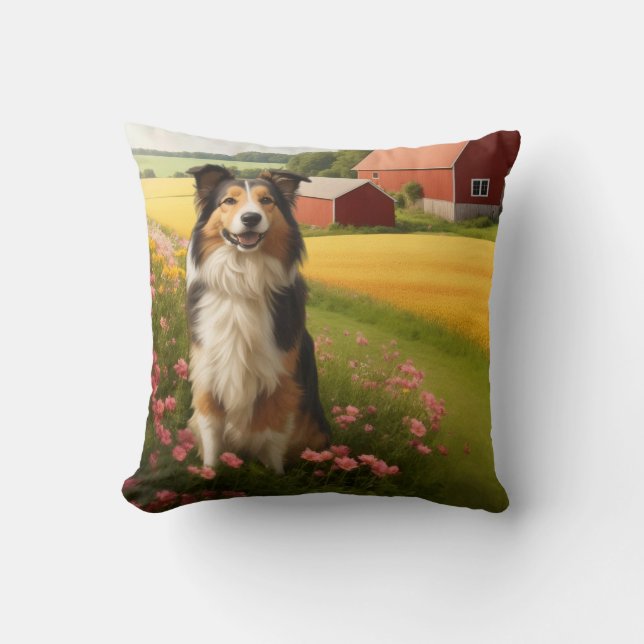 Almofada Collie Padrão na Fazenda (Frente)