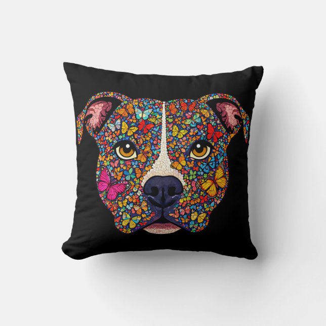 Almofada Color Therapy Butterfly Dog Portrait Pitbull Mama (Frente)
