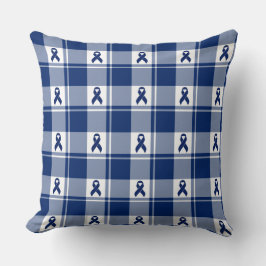 Almofada Colorectal Cancer Awareness Plaid Dark Blue Ribbon