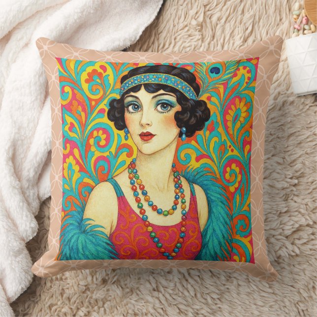 Almofada Colorful, Art Deco Flapper Cushion, (Cobertor)