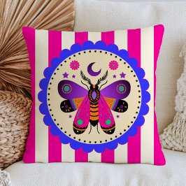 Almofada Colorful Celestial Moth Pink Stripes Mystical