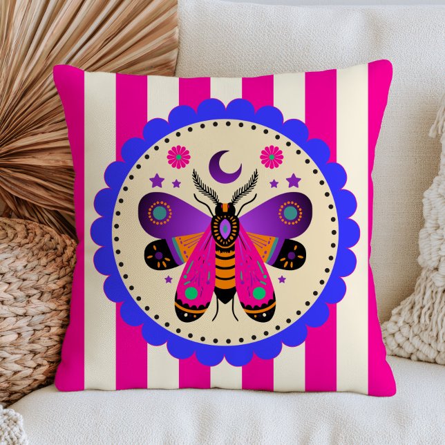 Almofada Colorful Celestial Moth Pink Stripes Mystical  (Criador carregado)
