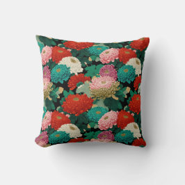 Almofada Colorful Chrysanthemum Flowers Botanical Patttern
