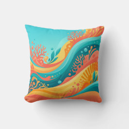 Almofada Colorful Coral Reef Ocean Waves Throw Pillow