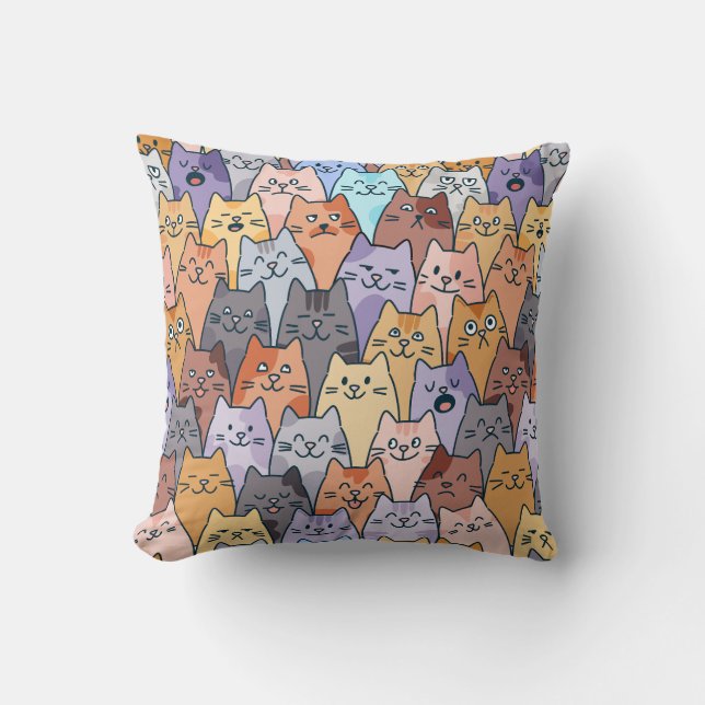Almofada Colorful Cute Cat Crowd Pattern Whimsical Cat Face (Frente)