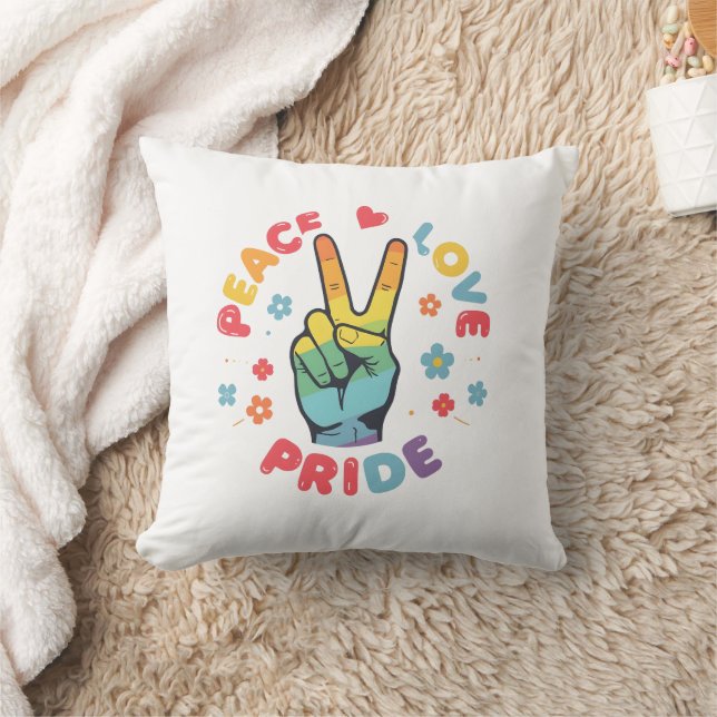 Almofada Colorful design with peace, love and pride hand (Cobertor)