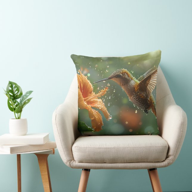 Almofada Colorful Flower and Hummingbird (Cadeira)