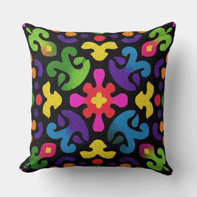 Almofada Colorful Folk Abstract Throw Pillow (Frente)