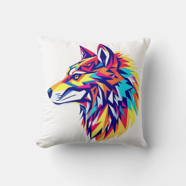 Almofada Colorful Geometric Wolf Throw Pillow (Frente)