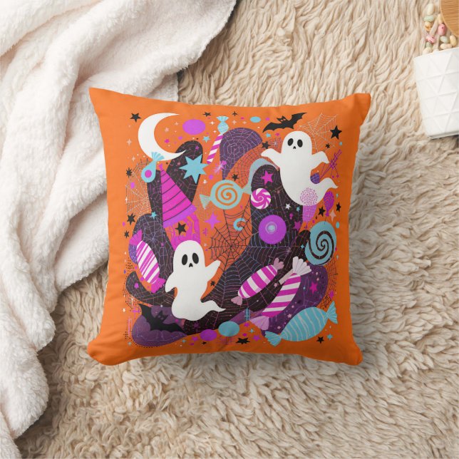 Almofada Colorful Halloween Ghosts and Candy (Cobertor)