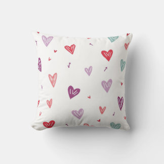 Almofada Colorful Hand-Drawn Hearts Throw Pillow