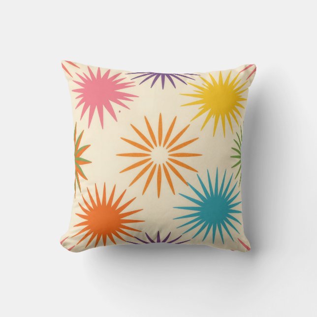 Almofada Colorful Mid Century Starburst Pattern (Frente)