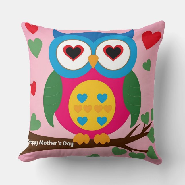 Almofada Colorful Owl Love: Perch Dia de as mães (Frente)