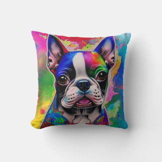 Almofada Colorida Boston Terrier Paint Splashes Square