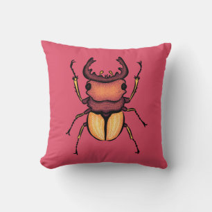 Almofada Colorida Escarlate Beetle Insett Art Pink