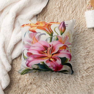 Almofada Colorida Lily Blooms em Branco