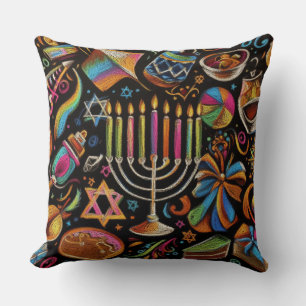 Almofada Colorida Motifs Hanukkah Menorah