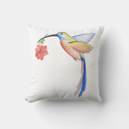 Almofada Colorida Watercolor Hummingbird com Flor Vermelho