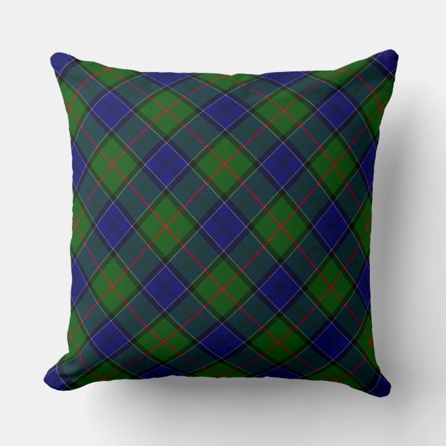 Almofada Colquhoun tartan xadrez verde azul (Frente)