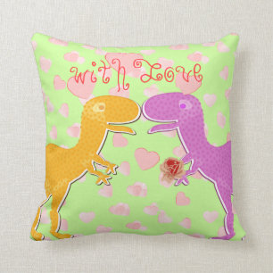 Almofada Com amor dos corações do dinossauro de T-Rex