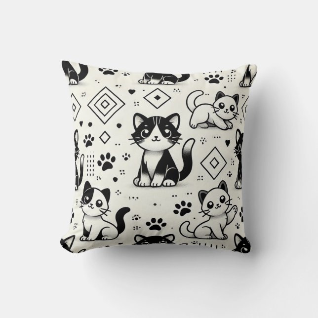  Almofada com Estampa de Gato Preto e Branco (Frente)