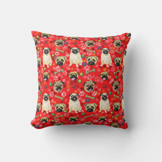 Almofada com Estampa de Pug Vermelho