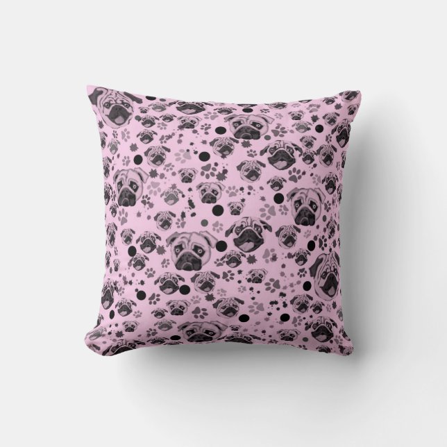 Almofada com Impressão de Pug Rosa (Frente)