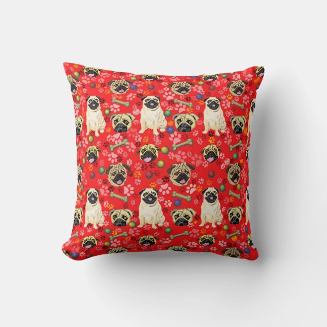 Almofada com Impressão de Pug Vermelho (Frente)