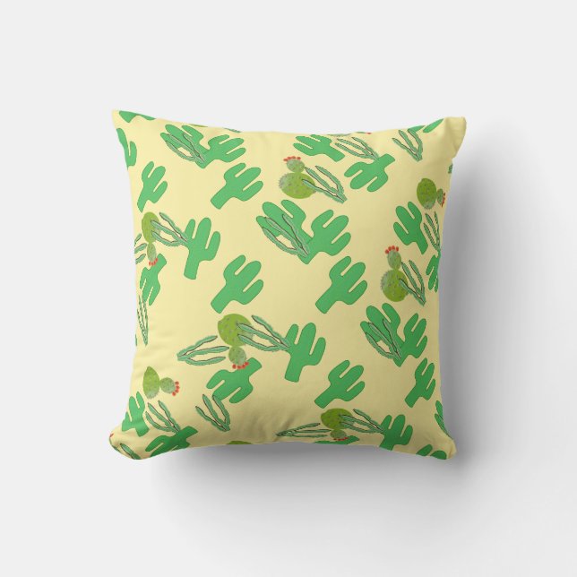Almofada com padrão de cacto verde funky (Frente)