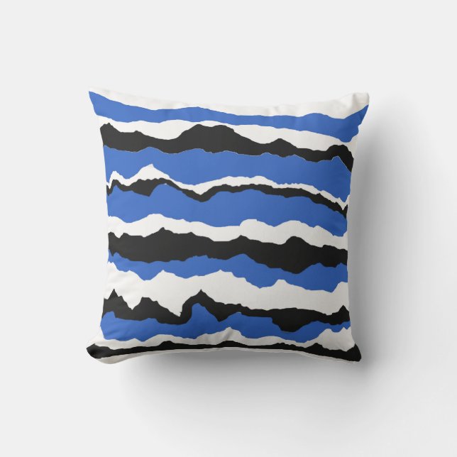 Almofada com padrão de onda preto, azul e branco (Frente)