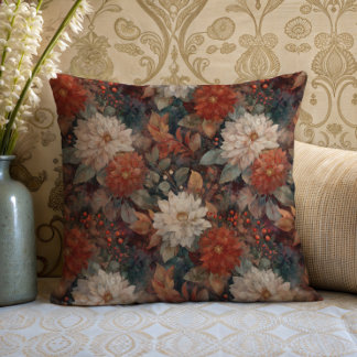 Almofada com padrão floral de dália outonal vintag
