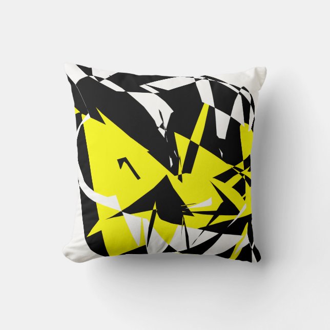 Almofada com padrão preto e amarelo abstrato funky (Frente)
